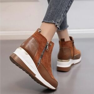 NWOT - Winter Boots Womens Suede Warm Ankle Boots Outdoor Shoes Walking Wedge 9